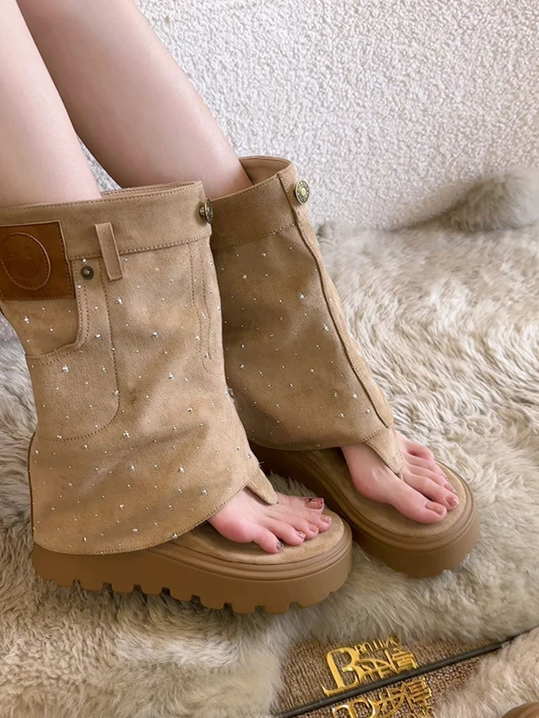 Thong Platform Knee-High Roman Sandal Boots - Skipkicks