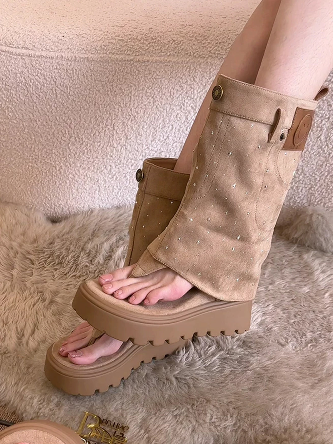 Thong Platform Knee-High Roman Sandal Boots - Skipkicks
