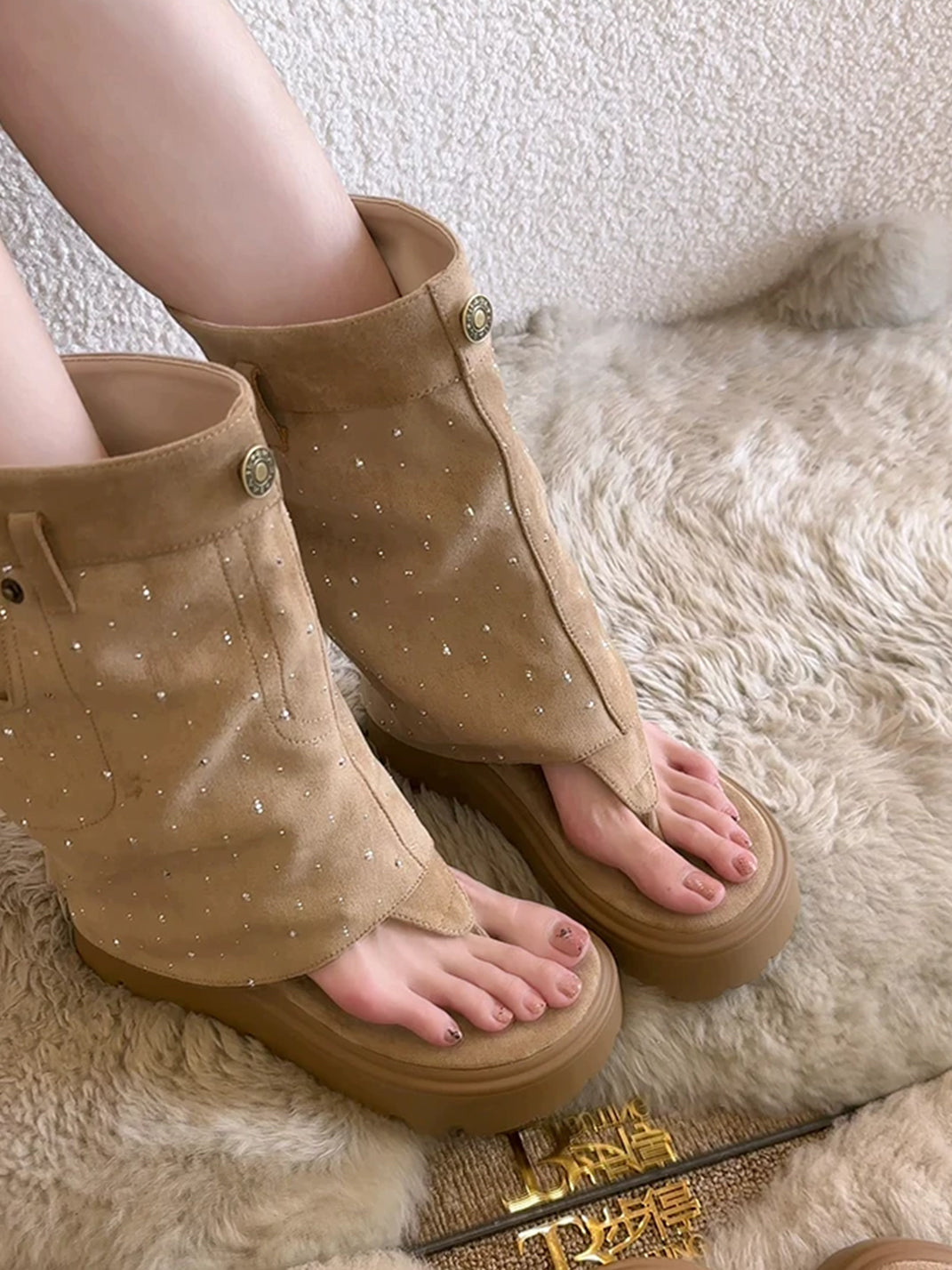 Thong Platform Knee-High Roman Sandal Boots - Skipkicks