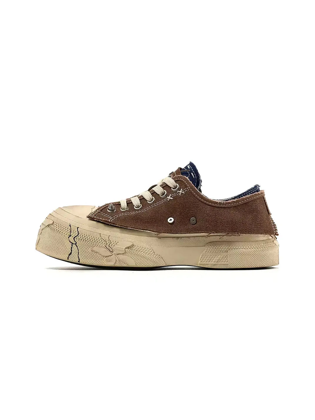 Blue Brown Colorblock Distressed Platform Sneakers - Skipkicks