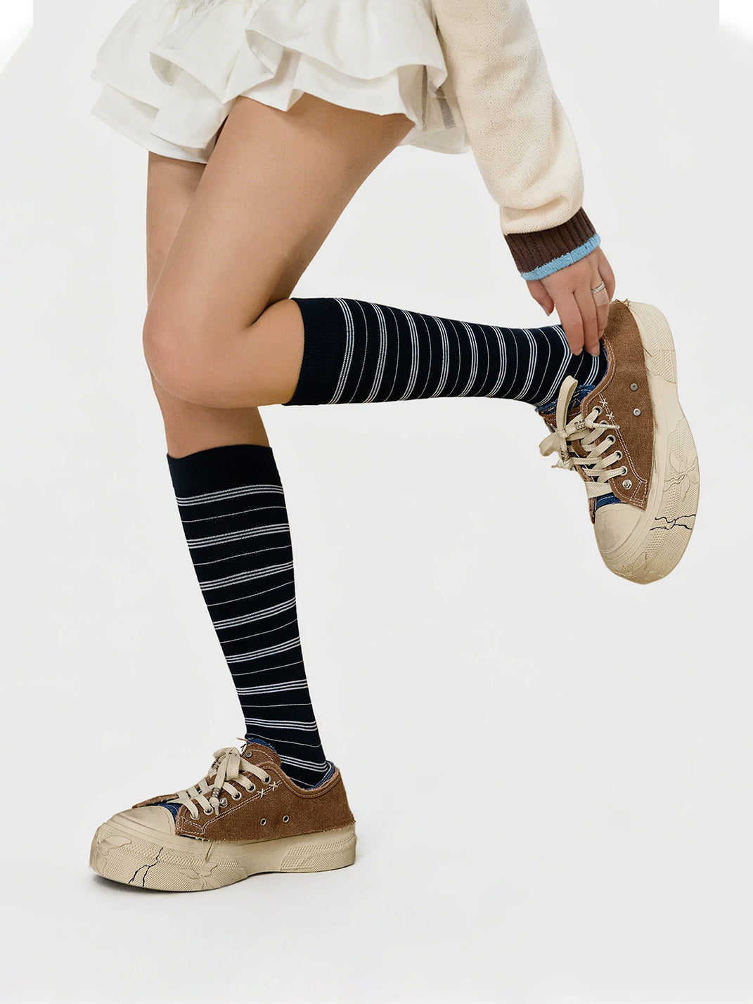 Blue Brown Colorblock Distressed Platform Sneakers - Skipkicks