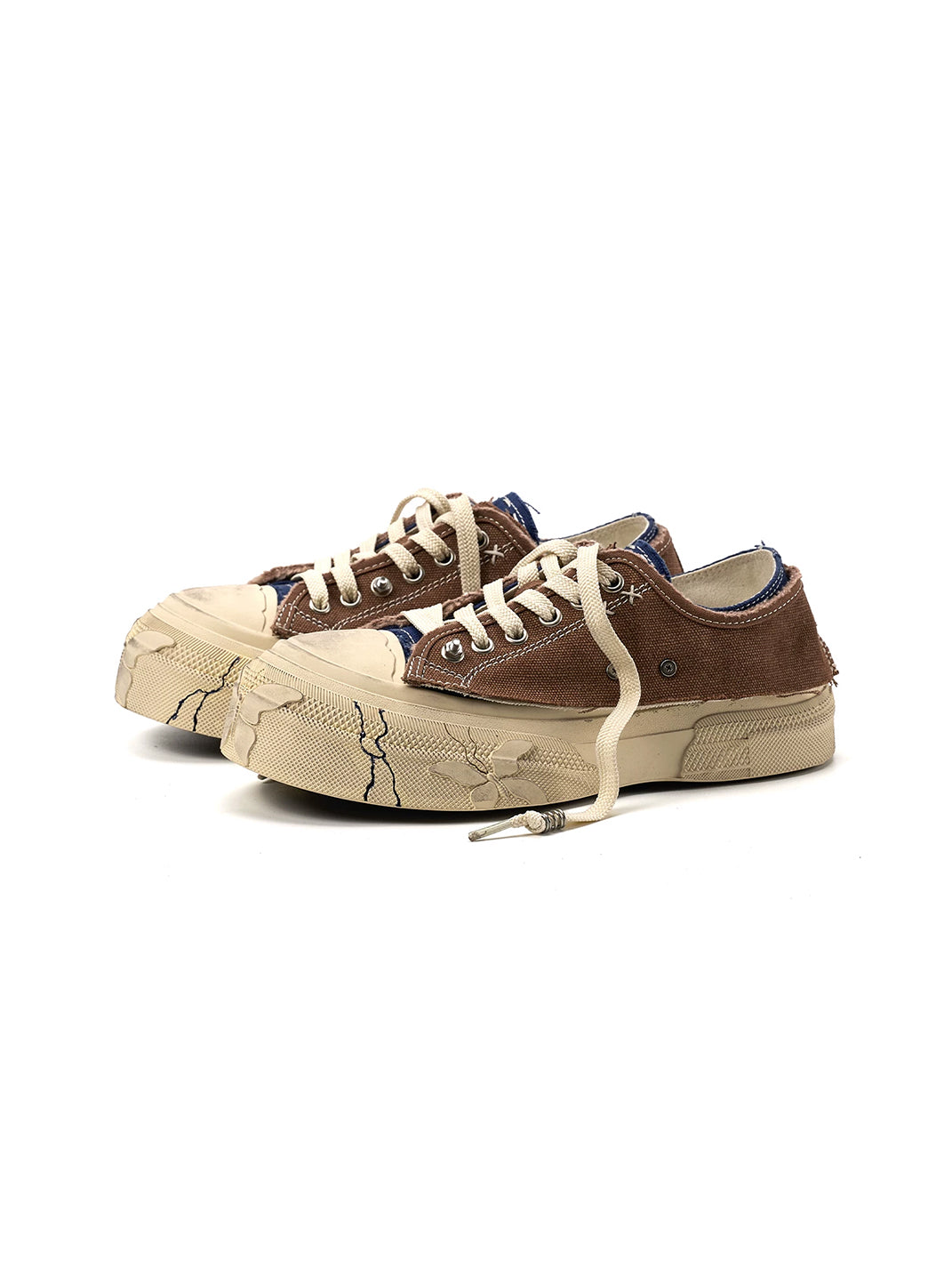 Blue Brown Colorblock Distressed Platform Sneakers - Skipkicks