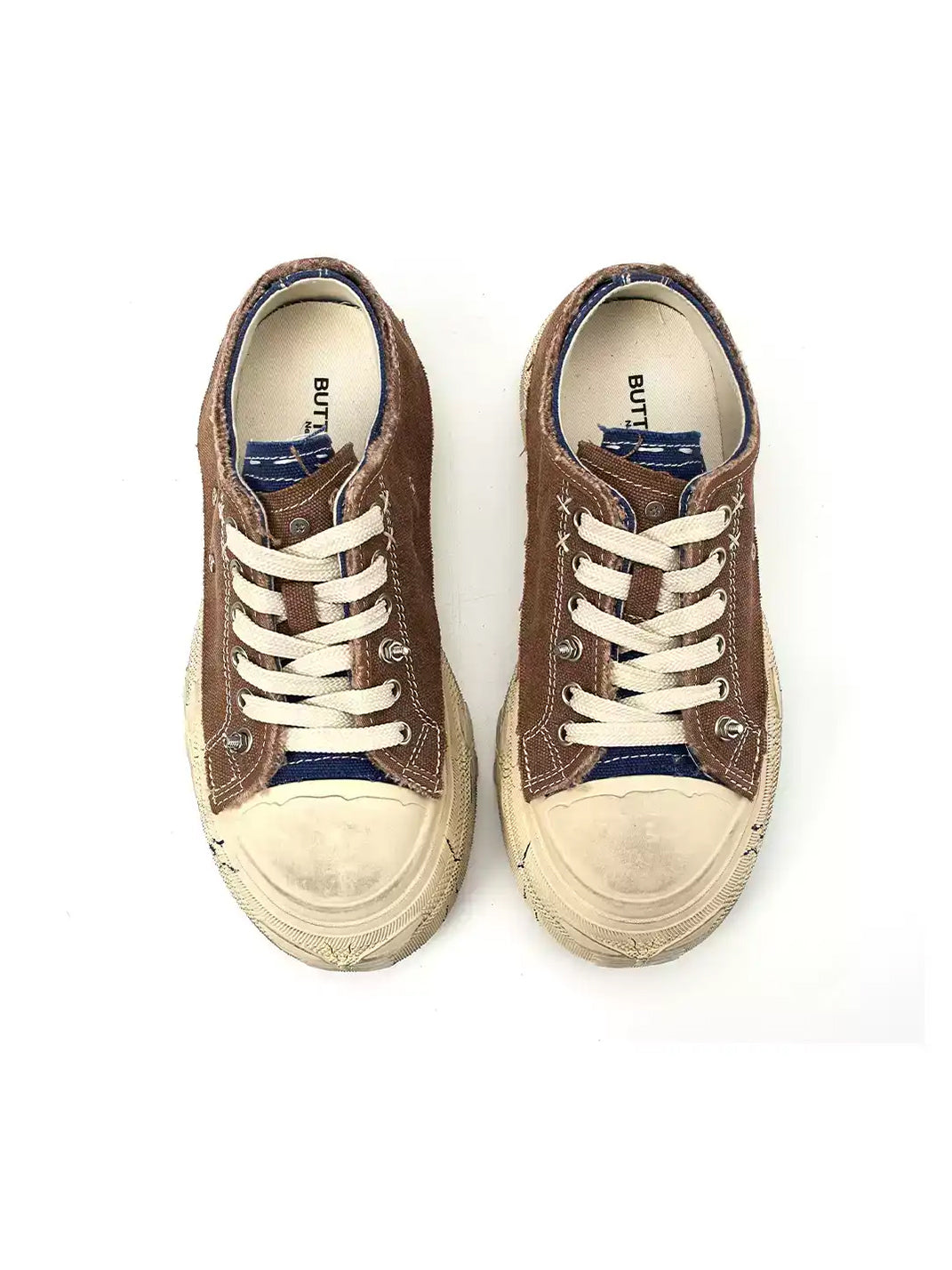 Blue Brown Colorblock Distressed Platform Sneakers - Skipkicks