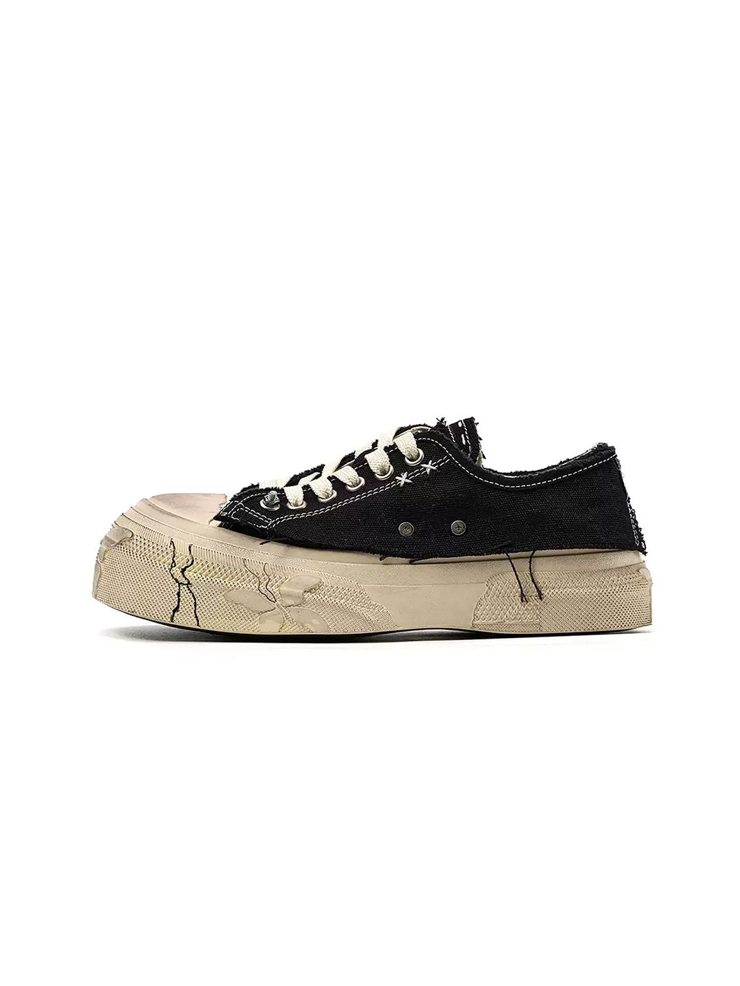 Black Distressed-Wash Platform Canvas Sneakers - Skipkicks