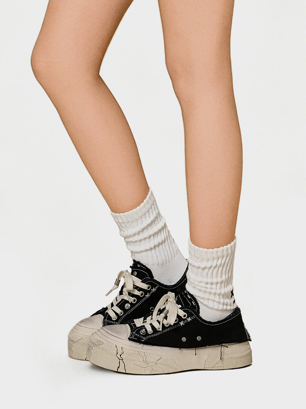 Black Distressed-Wash Platform Canvas Sneakers - Skipkicks