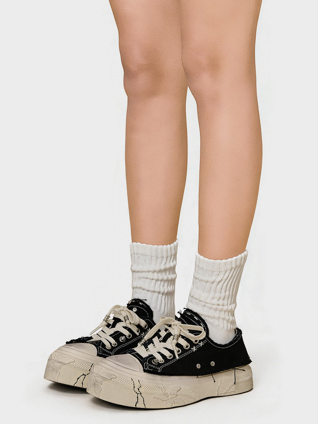 Black Distressed-Wash Platform Canvas Sneakers - Skipkicks