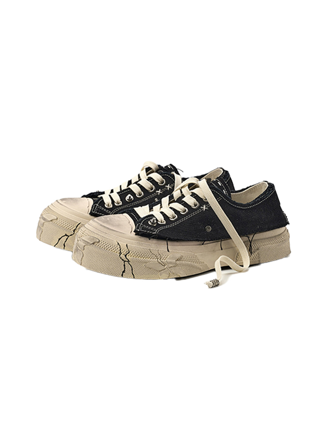Black Distressed-Wash Platform Canvas Sneakers - Skipkicks