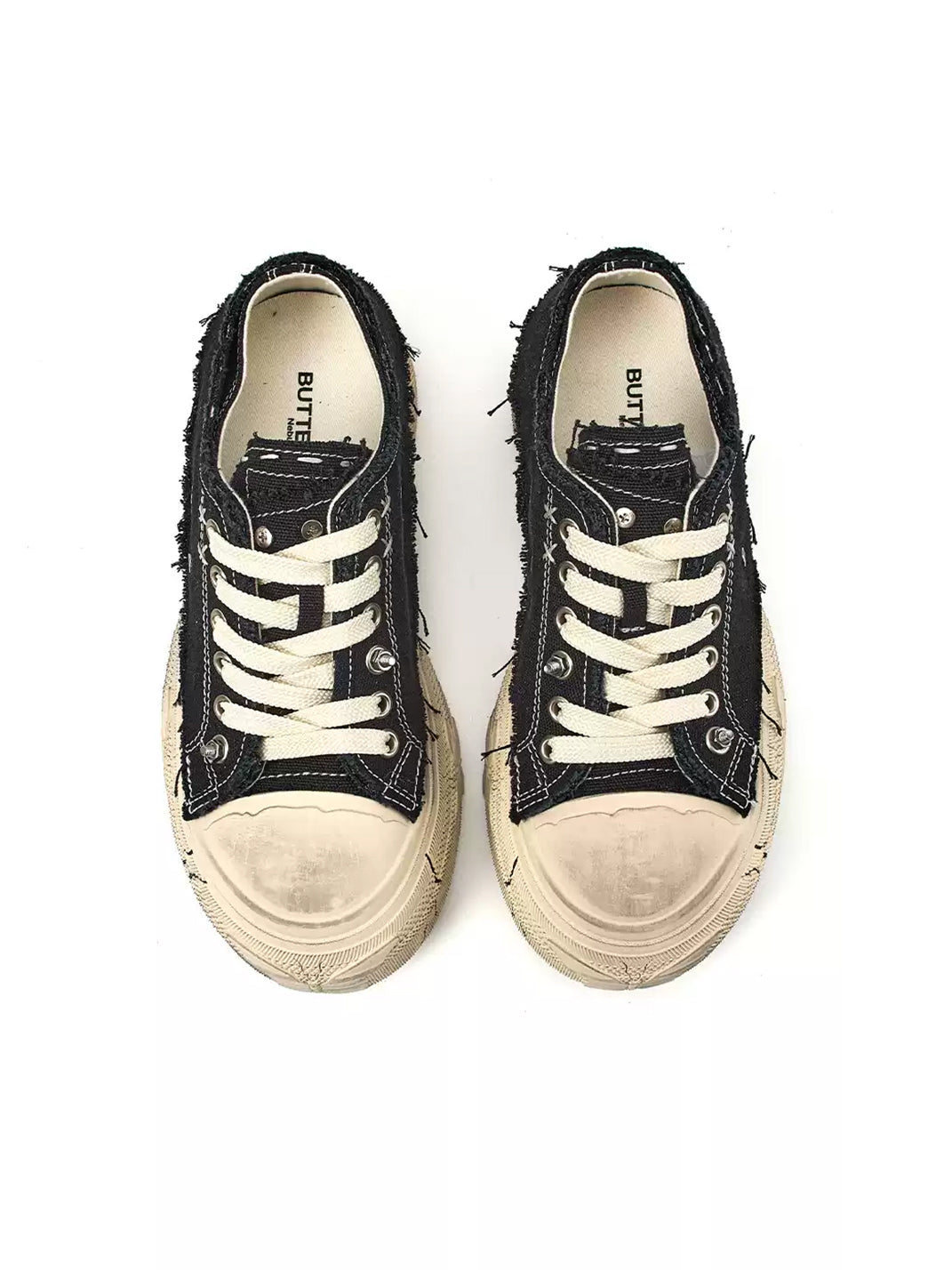 Black Distressed-Wash Platform Canvas Sneakers - Skipkicks