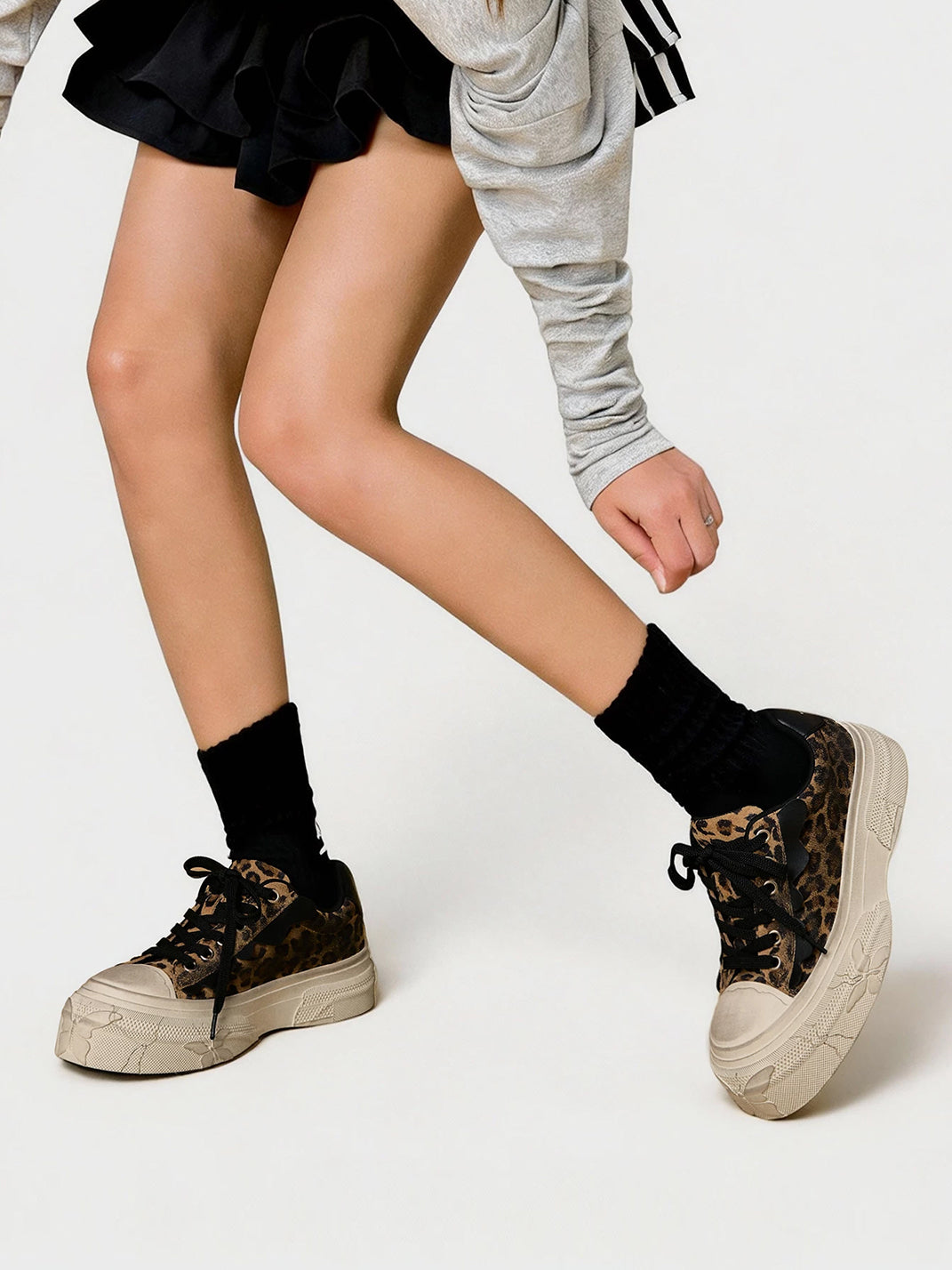 Leopard Distressed Platform Canvas Sneakers - Skipkicks