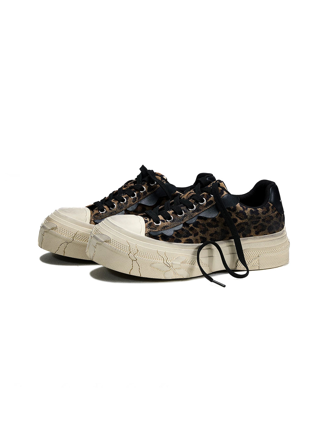 Leopard Distressed Platform Canvas Sneakers - Skipkicks