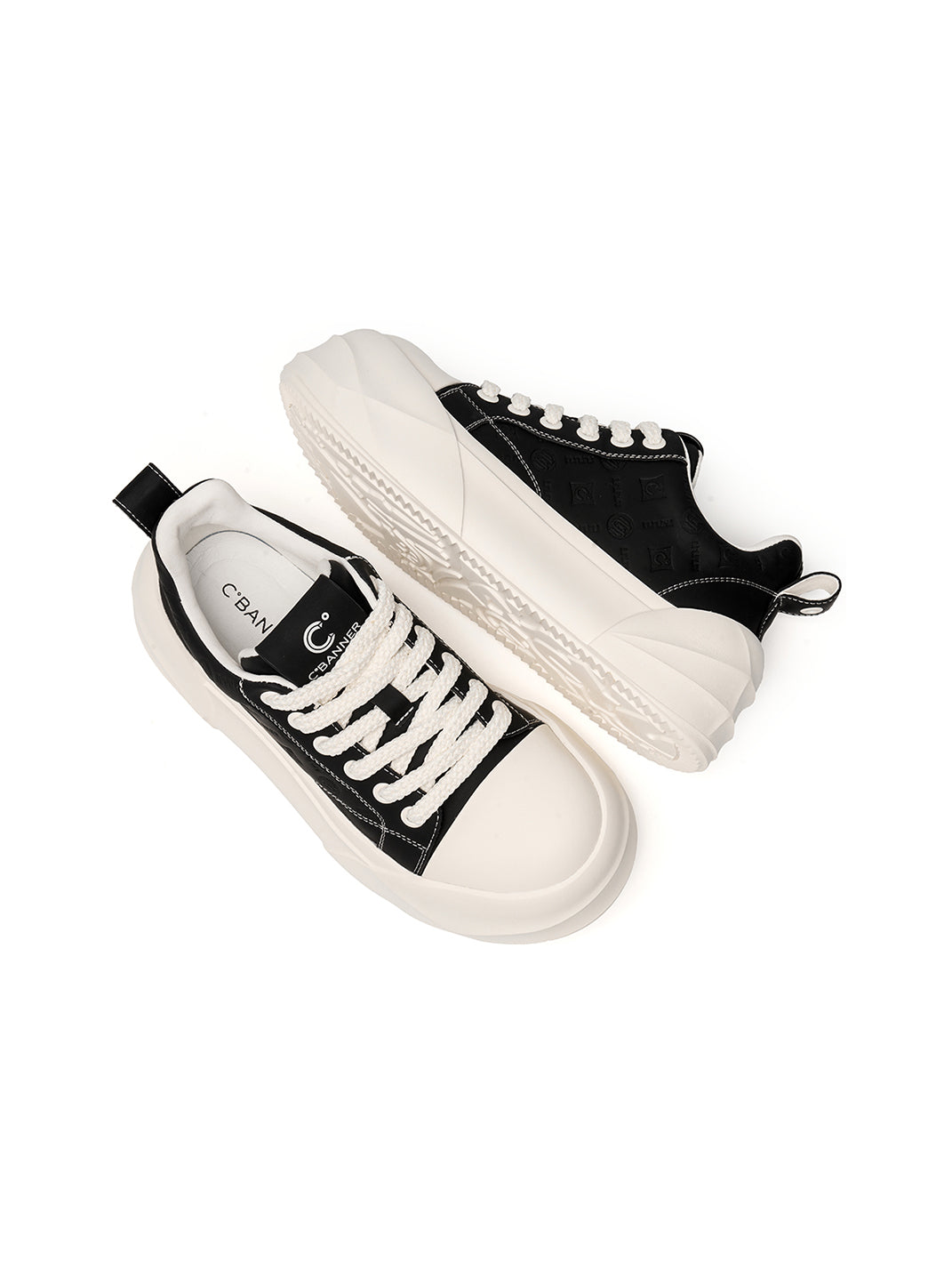 Black Geometric-Sole Platform Sneakers - Skipkicks