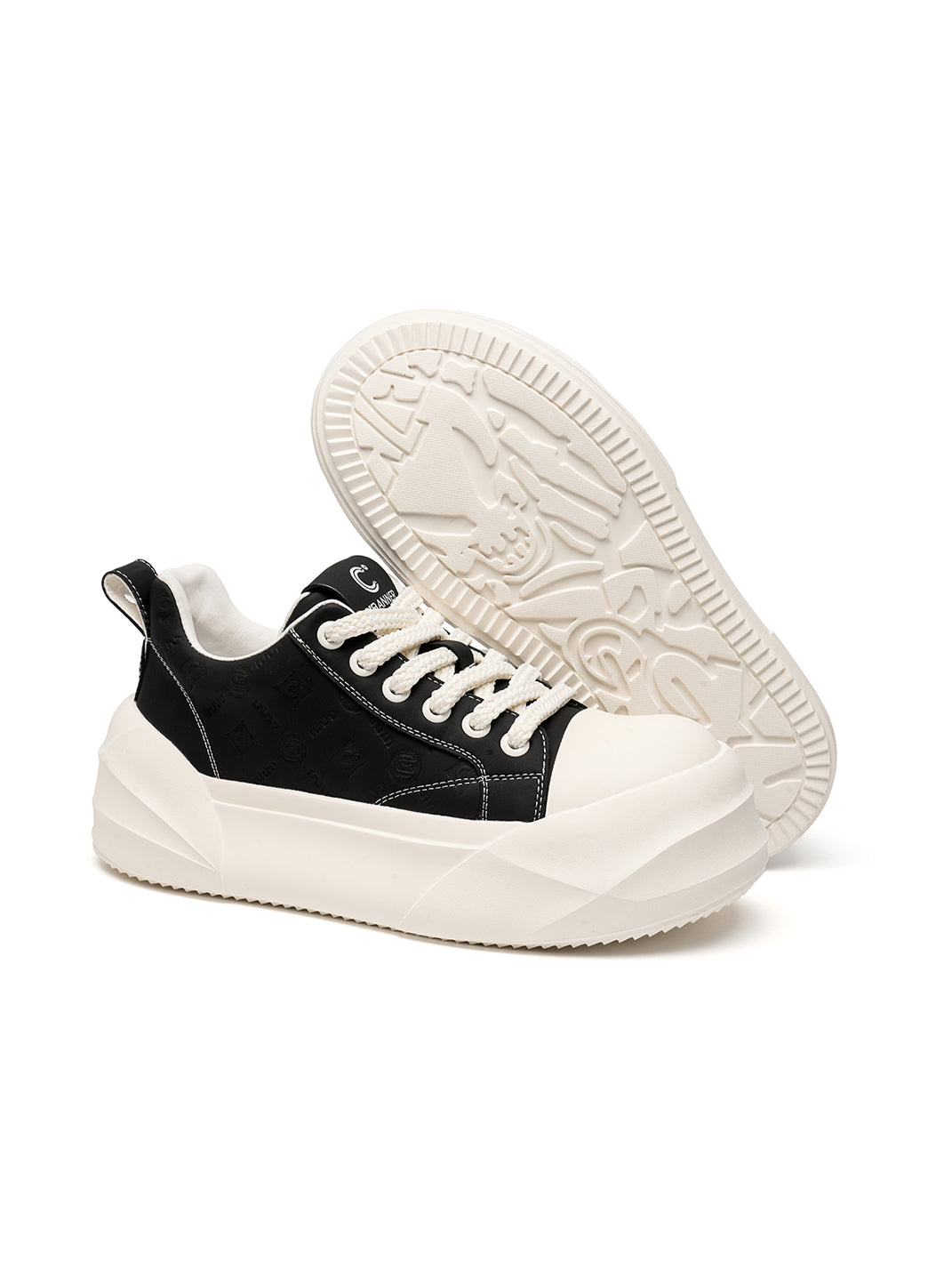 Black Geometric-Sole Platform Sneakers - Skipkicks