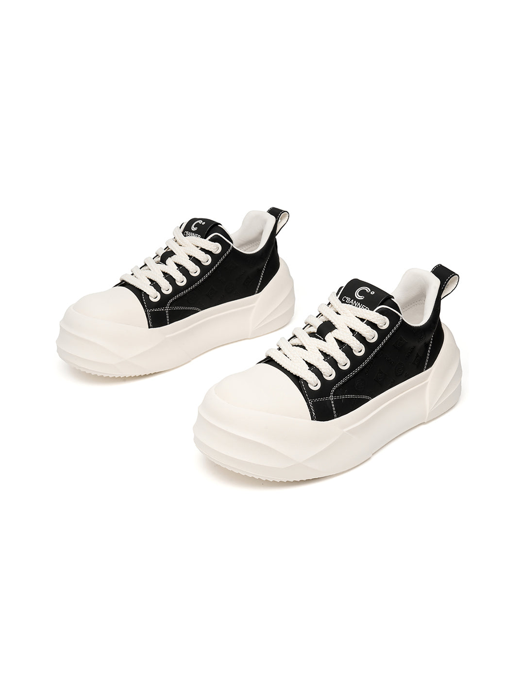 Black Geometric-Sole Platform Sneakers - Skipkicks