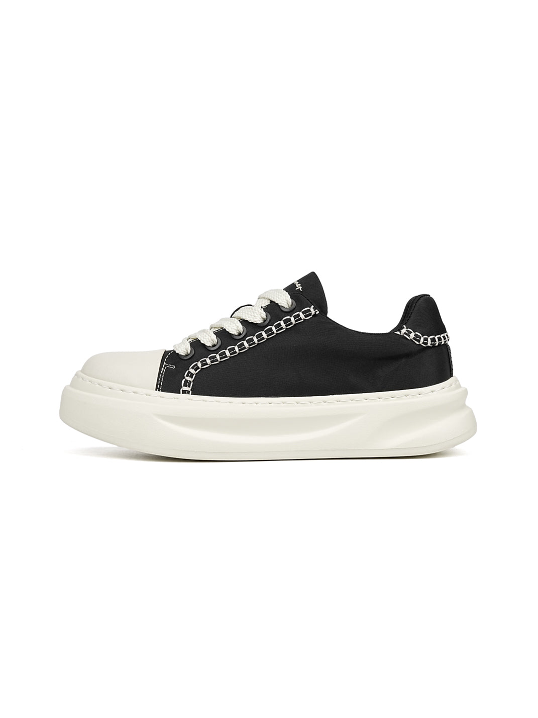 Black Chain-Trim Contrast-Stitch Platform Sneakers - Skipkicks