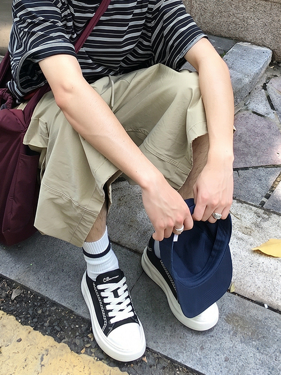 Black Chain-Trim Contrast-Stitch Platform Sneakers - Skipkicks