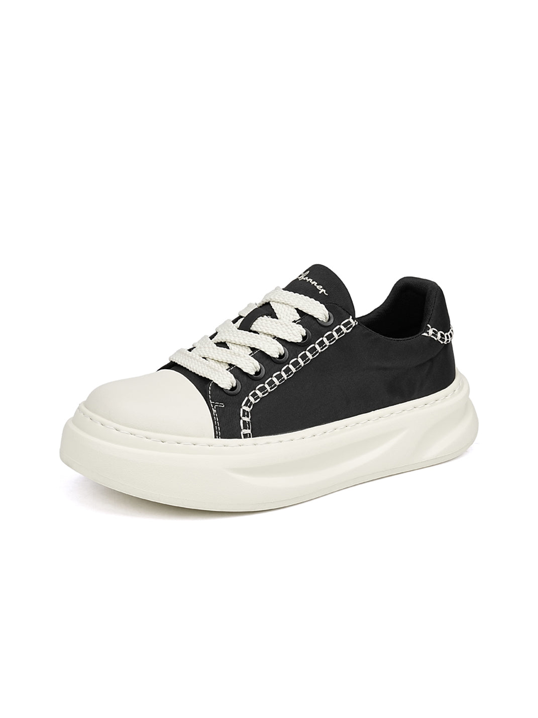 Black Chain-Trim Contrast-Stitch Platform Sneakers - Skipkicks