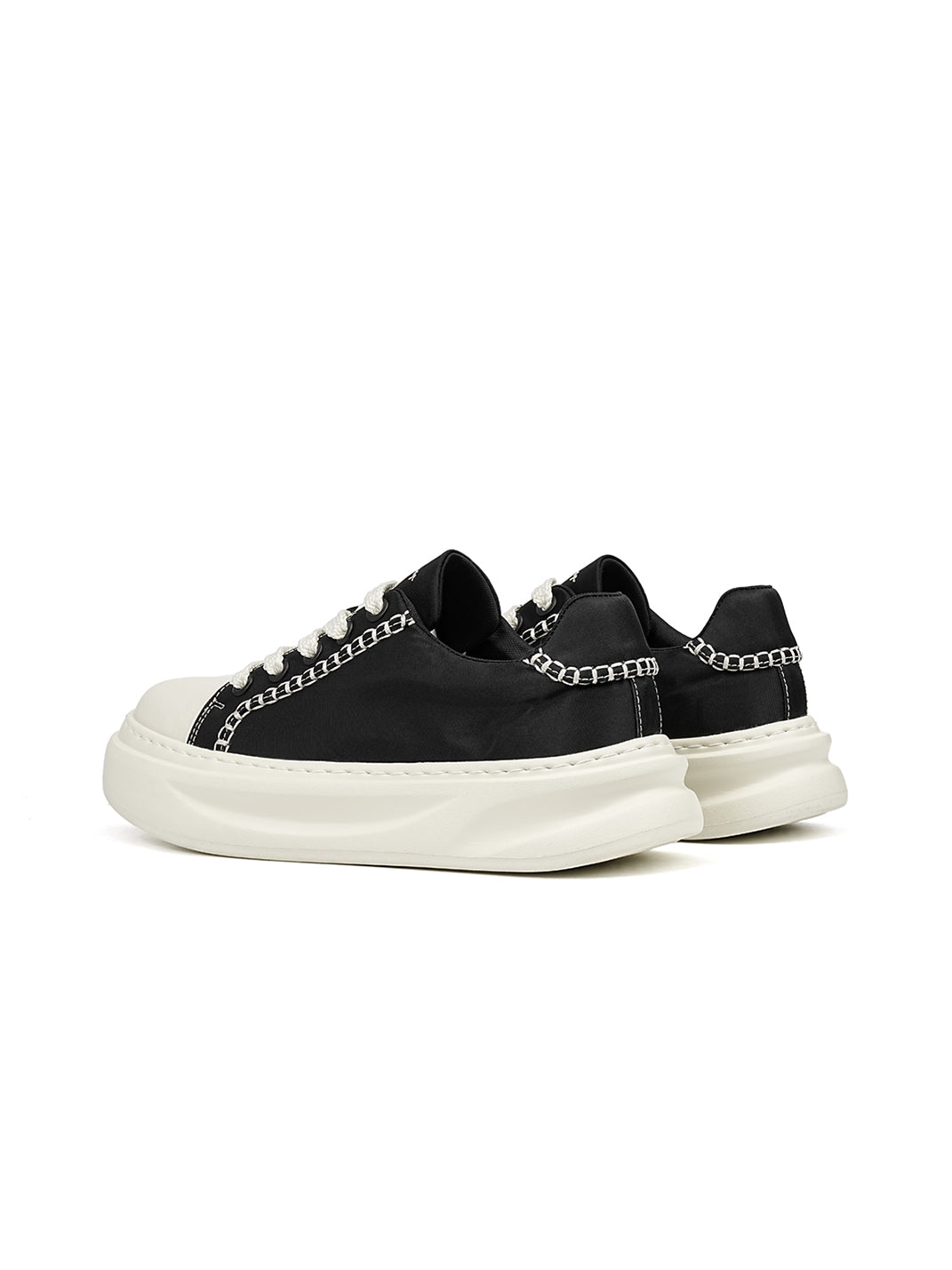 Black Chain-Trim Contrast-Stitch Platform Sneakers - Skipkicks