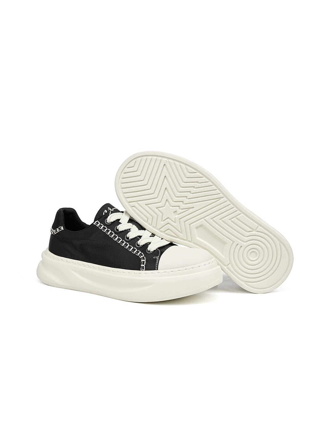Black Chain-Trim Contrast-Stitch Platform Sneakers - Skipkicks