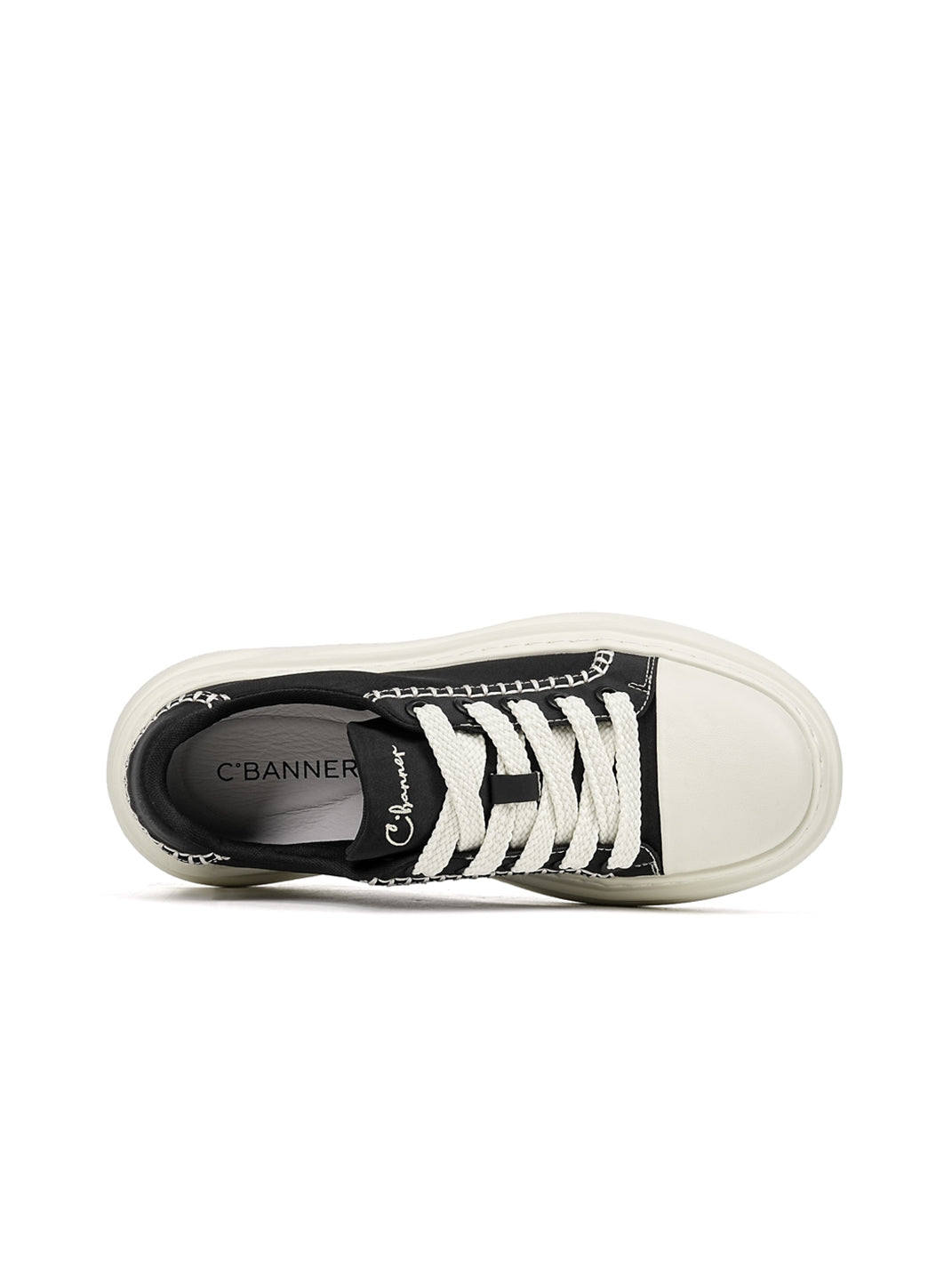 Black Chain-Trim Contrast-Stitch Platform Sneakers - Skipkicks