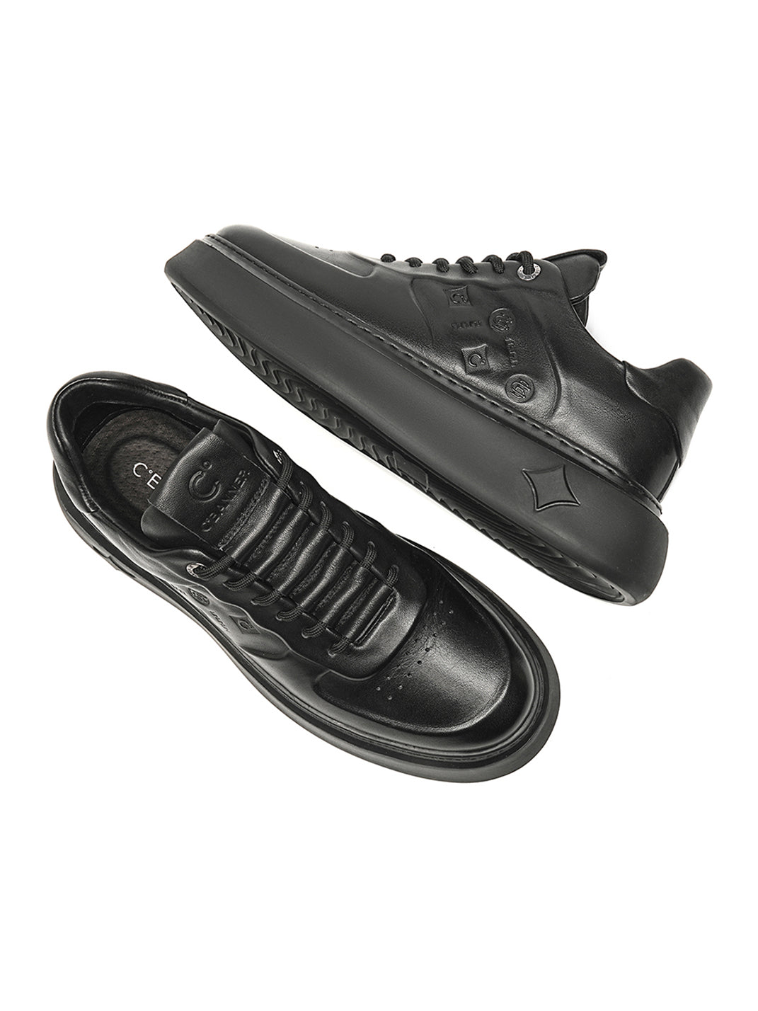 Black Embossed Leather Platform Low-Top Sneakers - Skipkicks