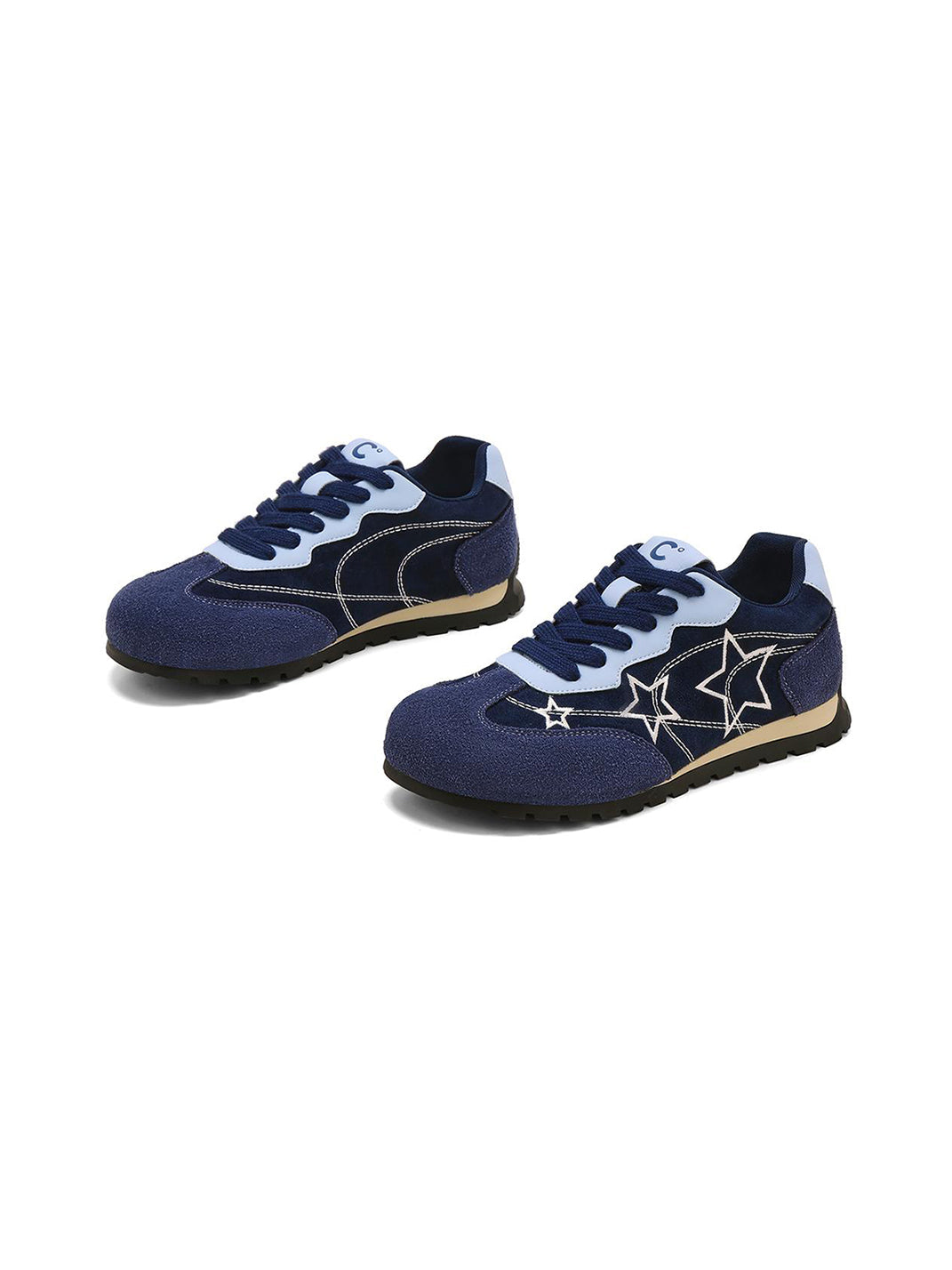 Navy Star-Embroidered Retro Low-Top Sneakers - Skipkicks
