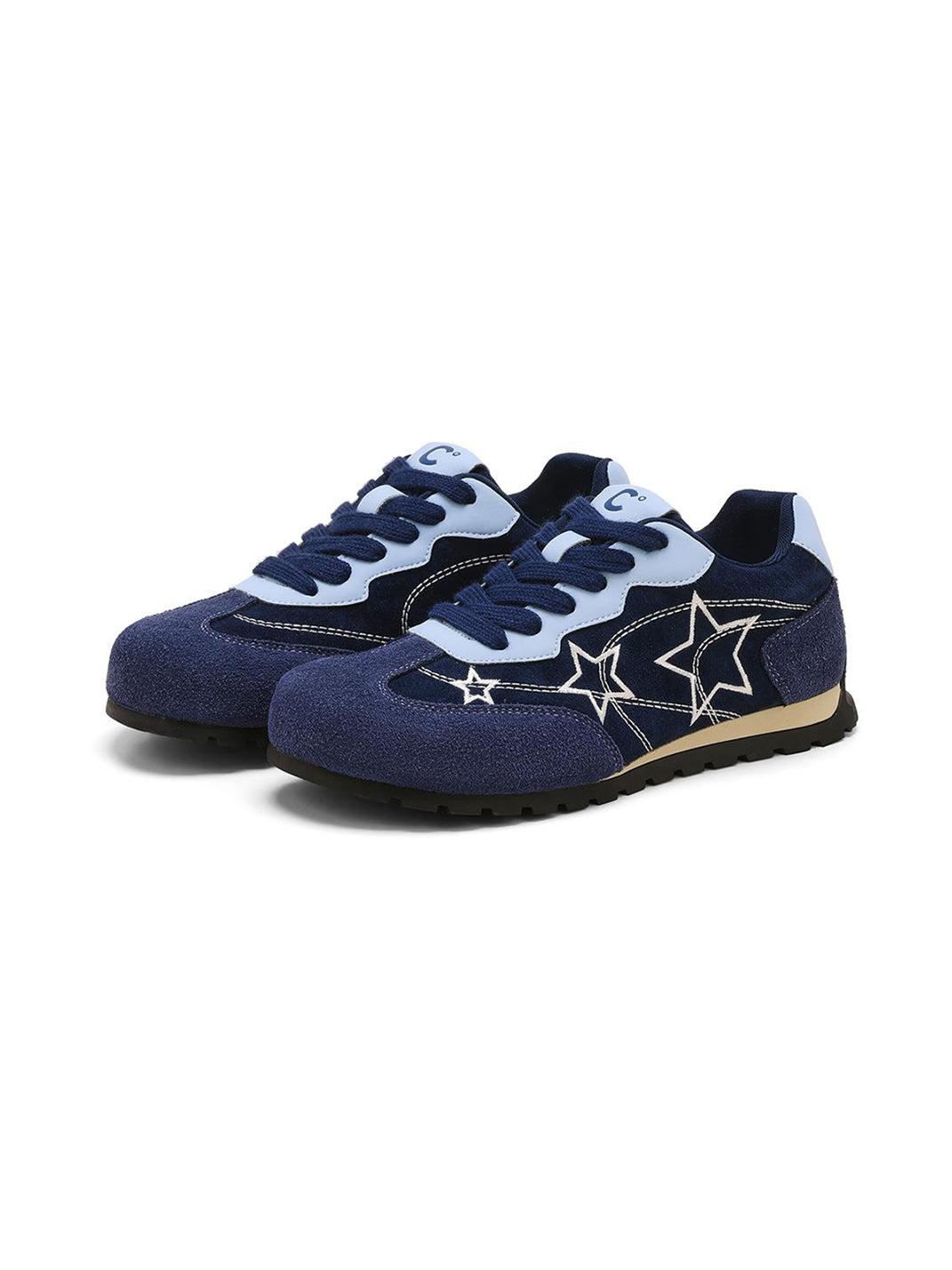Navy Star-Embroidered Retro Low-Top Sneakers - Skipkicks