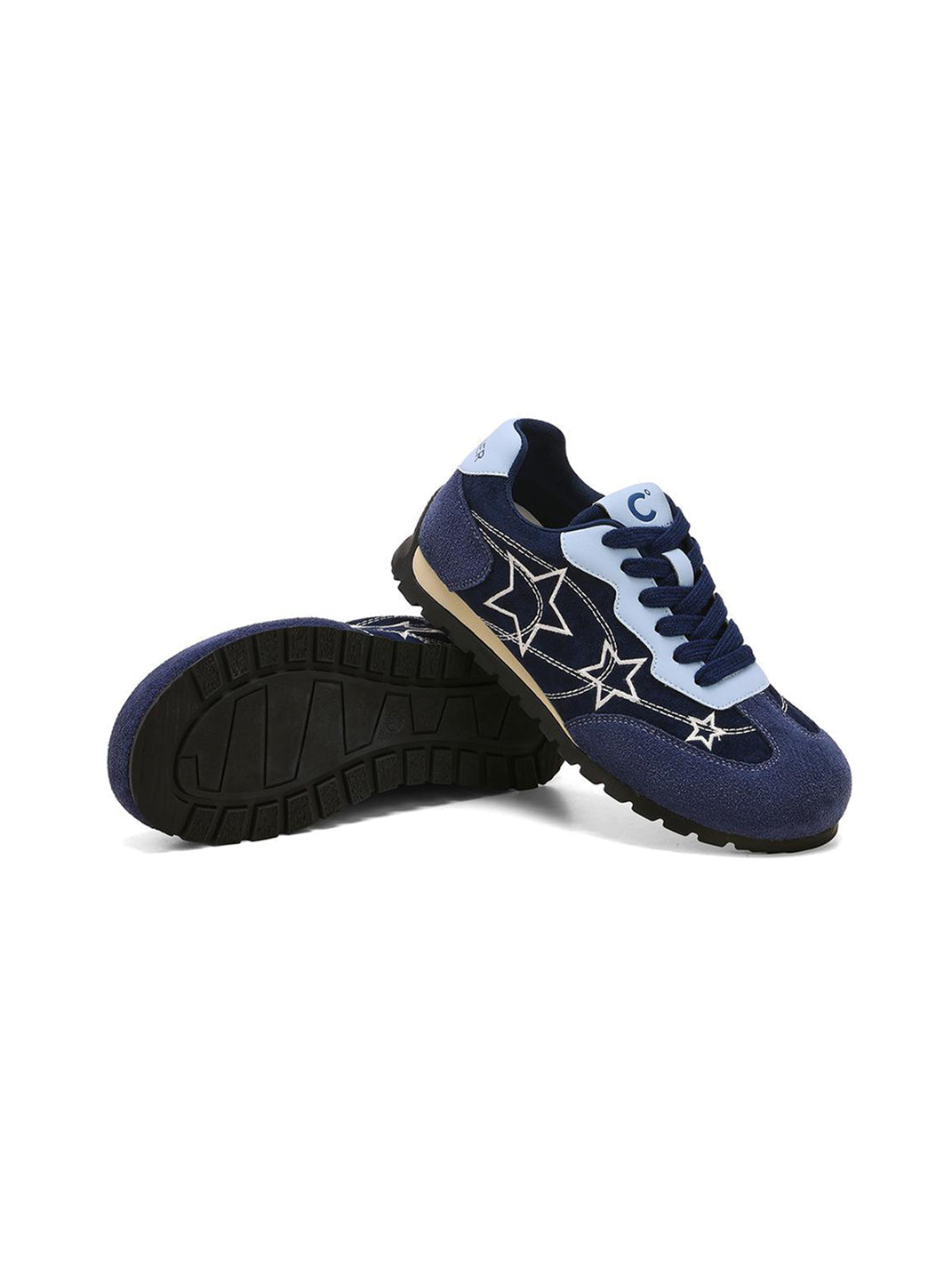 Navy Star-Embroidered Retro Low-Top Sneakers - Skipkicks