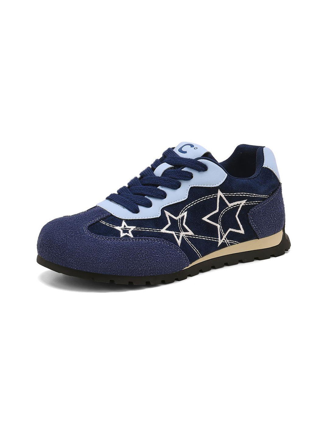 Navy Star-Embroidered Retro Low-Top Sneakers - Skipkicks