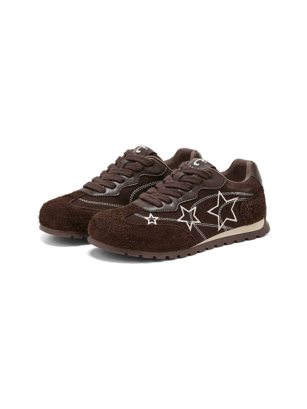 Brown Star-Embroidered Retro Low-Top Sneakers - Skipkicks