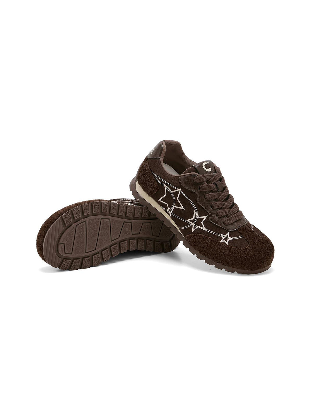 Brown Star-Embroidered Retro Low-Top Sneakers - Skipkicks