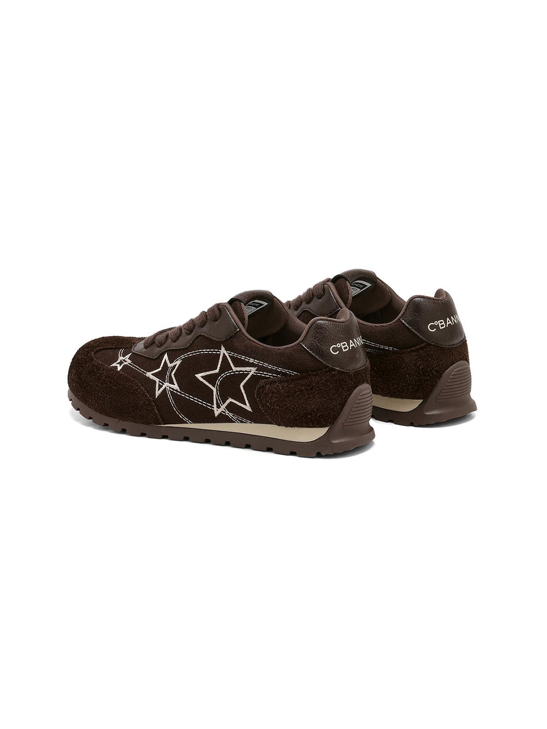 Brown Star-Embroidered Retro Low-Top Sneakers - Skipkicks