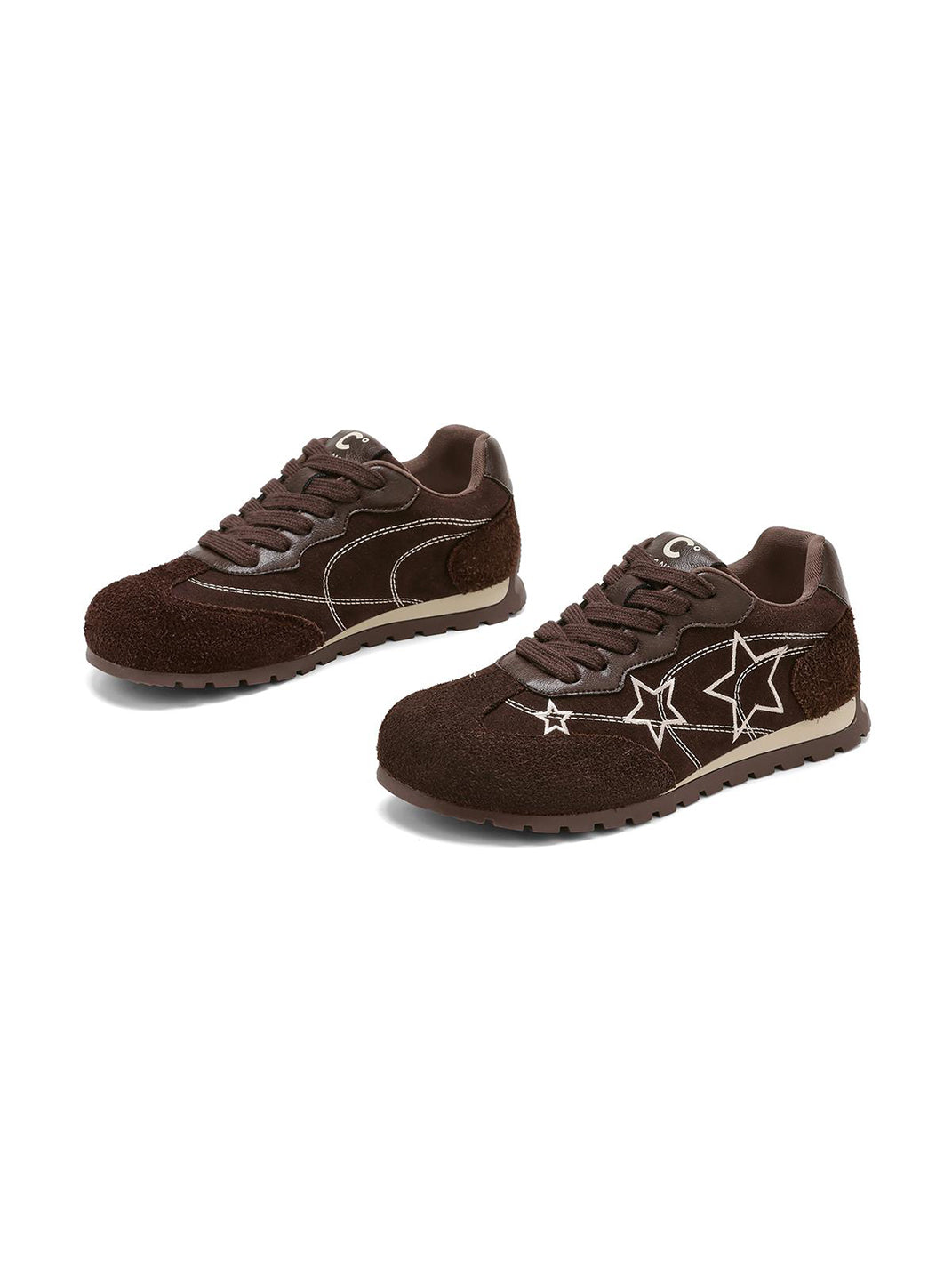 Brown Star-Embroidered Retro Low-Top Sneakers - Skipkicks
