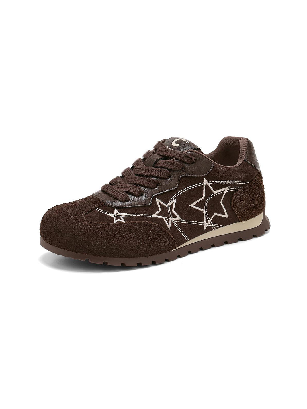 Brown Star-Embroidered Retro Low-Top Sneakers - Skipkicks