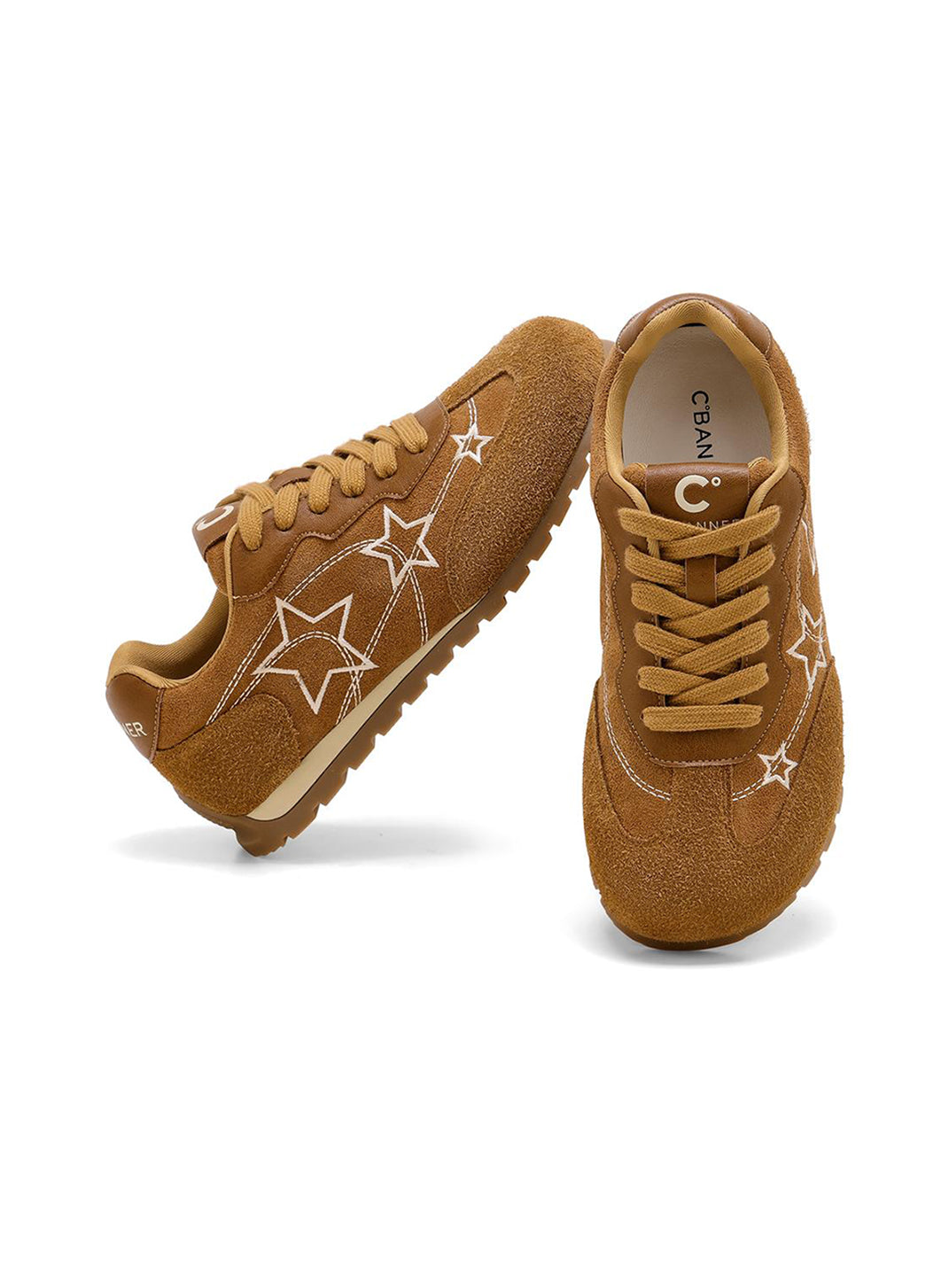 Camel Star-Embroidered Retro Low-Top Sneakers - Skipkicks