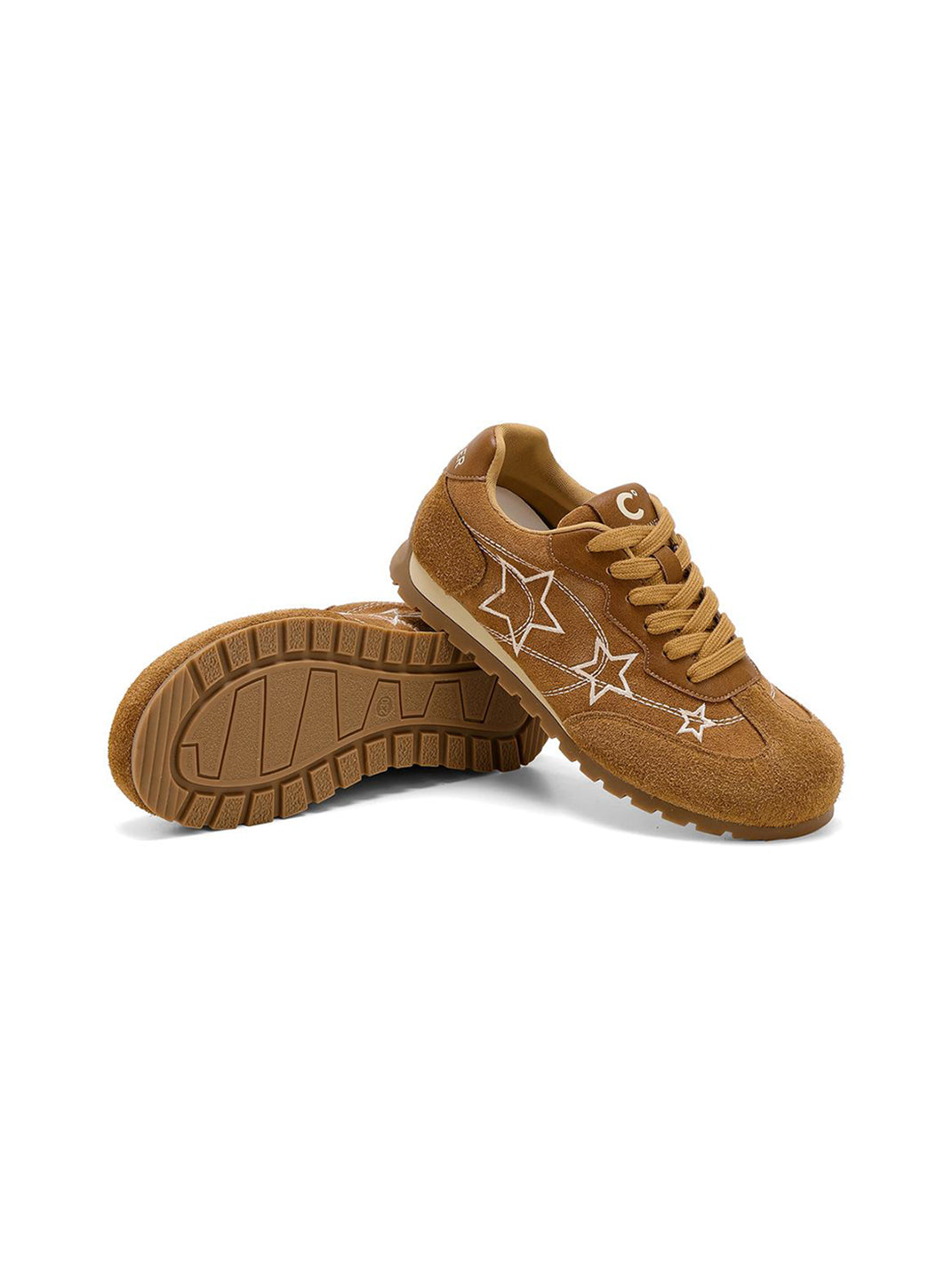 Camel Star-Embroidered Retro Low-Top Sneakers - Skipkicks