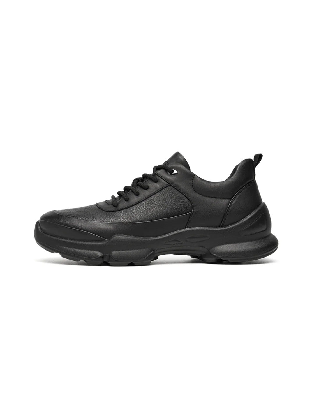 Black Leather Sculpted-Sole Chunky Sneakers - Skipkicks