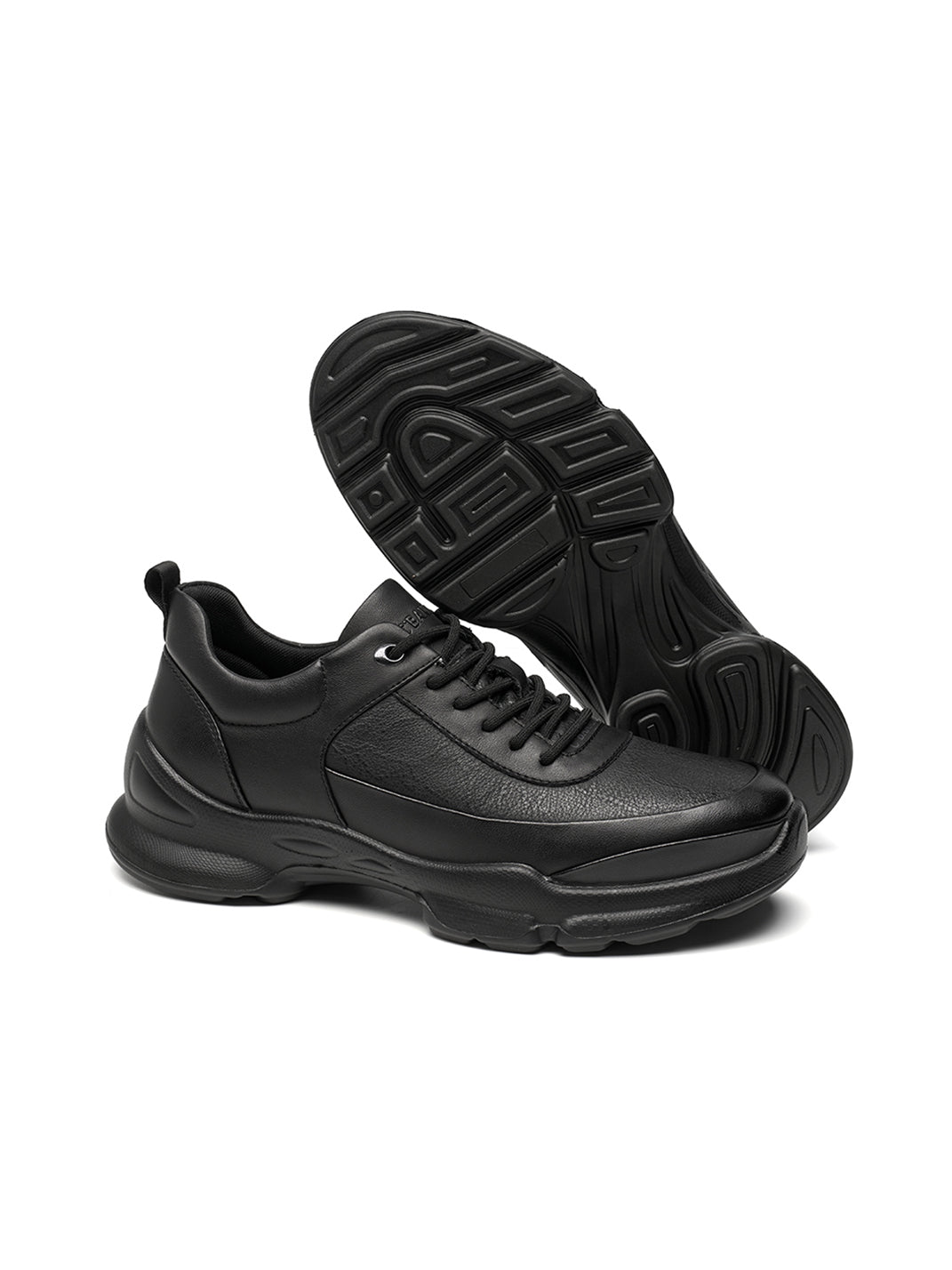 Black Leather Sculpted-Sole Chunky Sneakers - Skipkicks