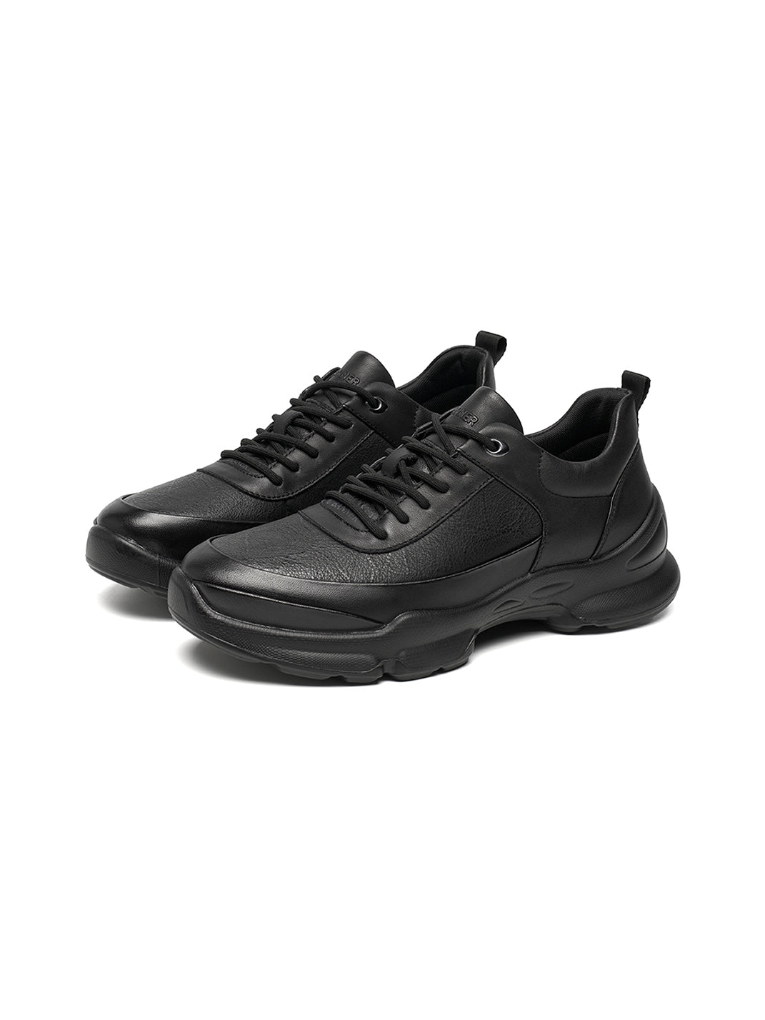 Black Leather Sculpted-Sole Chunky Sneakers - Skipkicks