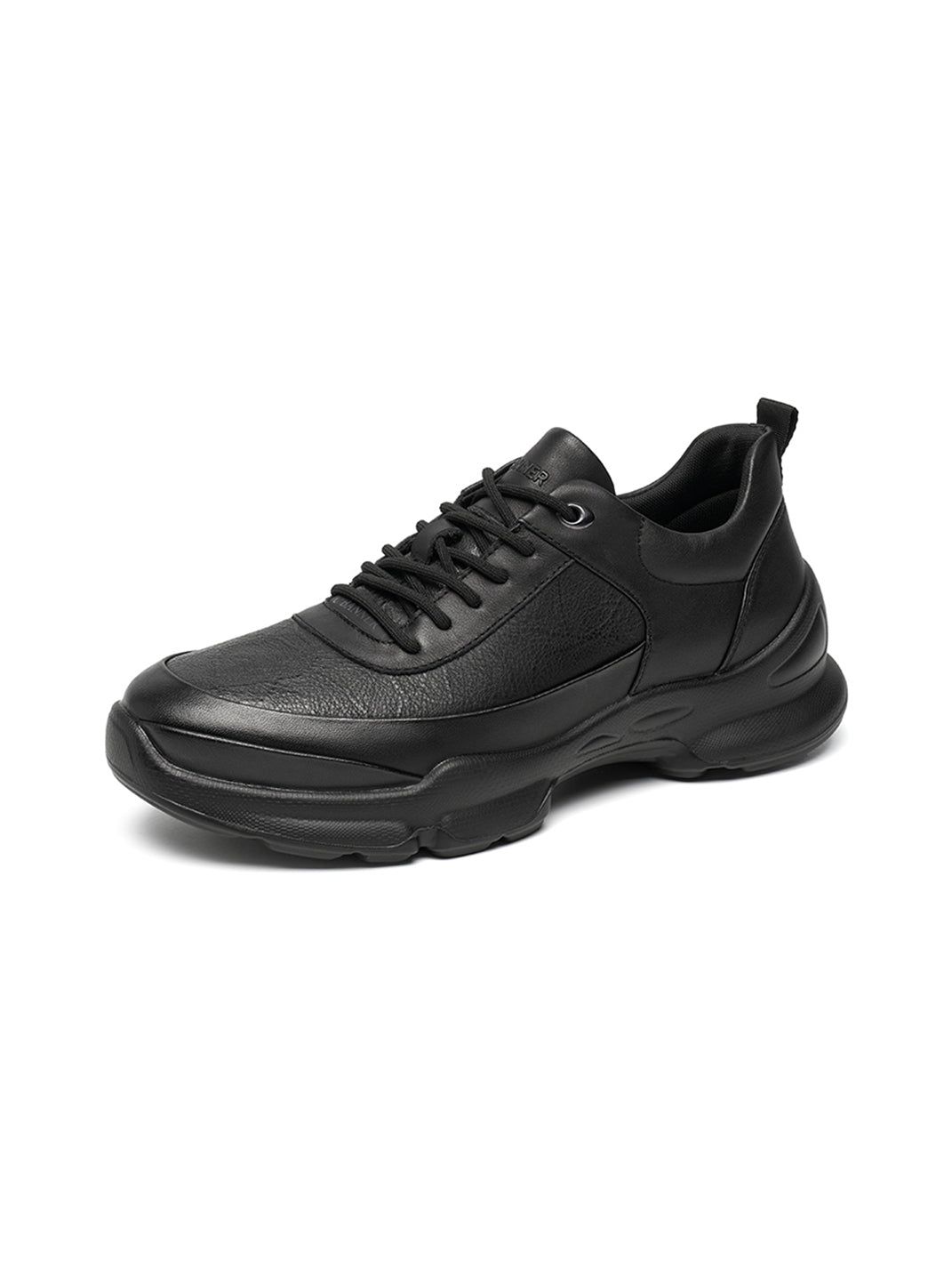 Black Leather Sculpted-Sole Chunky Sneakers - Skipkicks