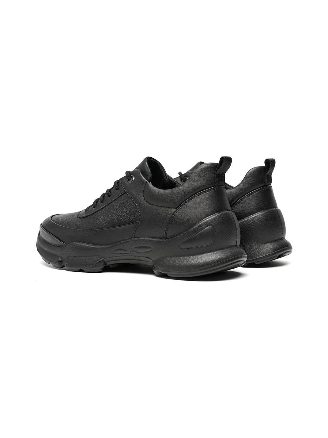 Black Leather Sculpted-Sole Chunky Sneakers - Skipkicks