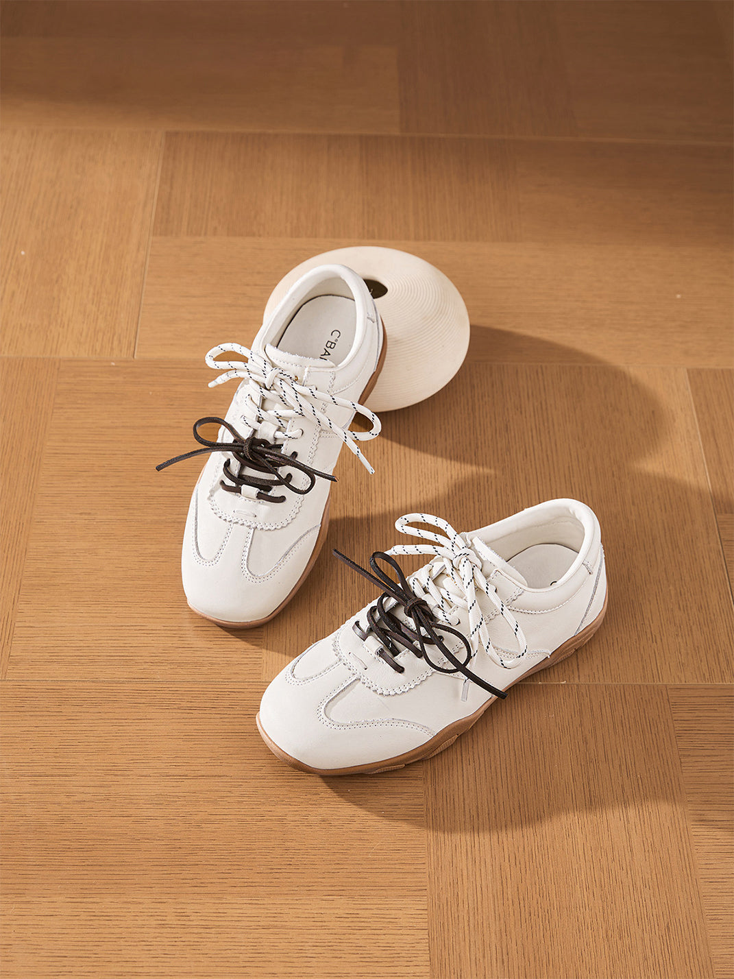 Ivory Double-Lace Gum-Sole Retro Trainers - Skipkicks