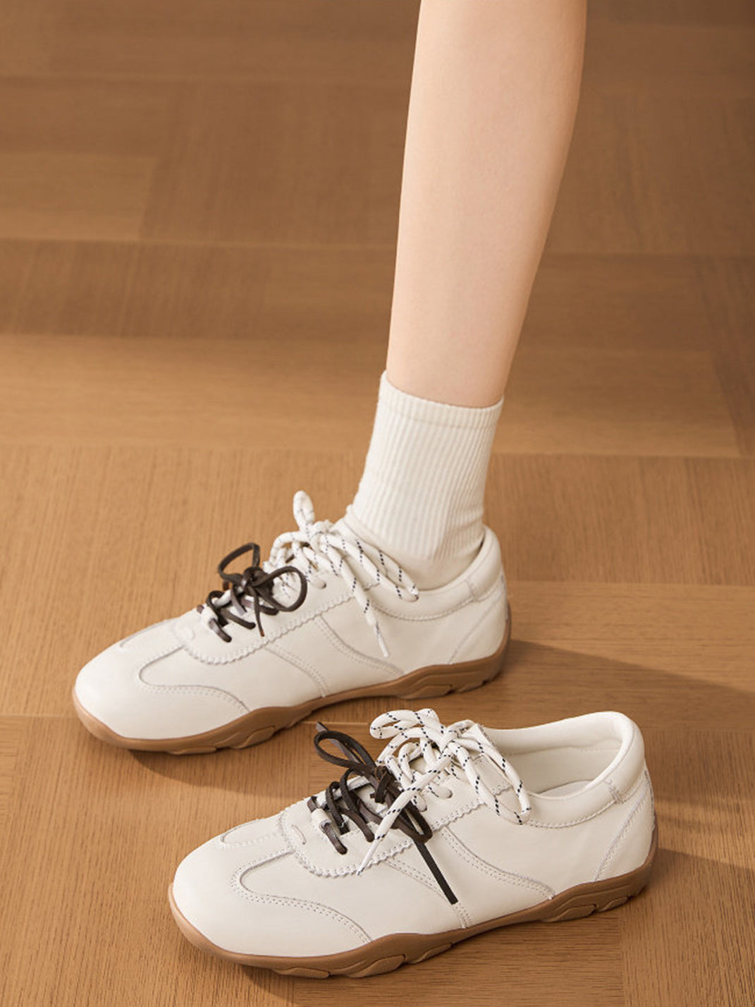 Ivory Double-Lace Gum-Sole Retro Trainers - Skipkicks