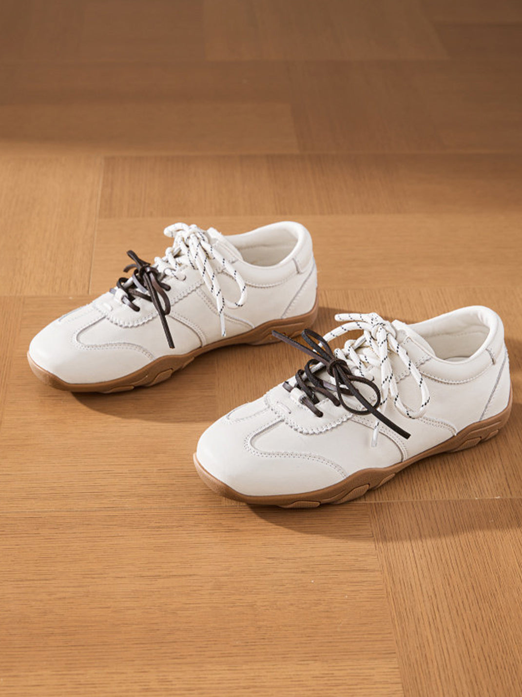 Ivory Double-Lace Gum-Sole Retro Trainers - Skipkicks