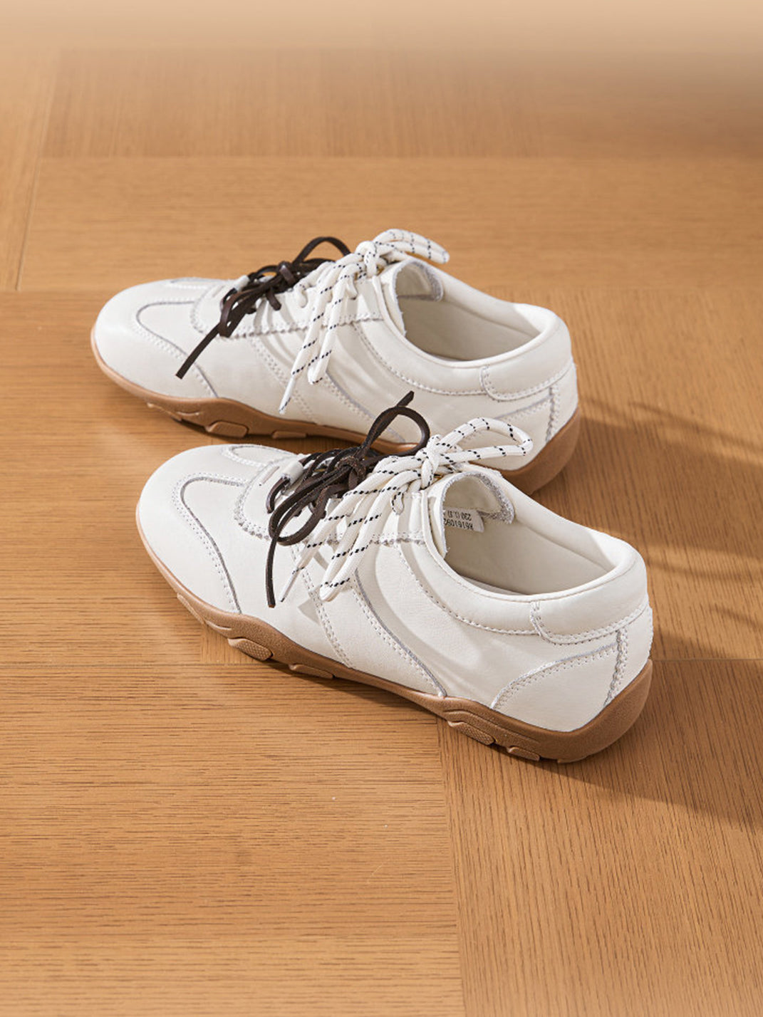 Ivory Double-Lace Gum-Sole Retro Trainers - Skipkicks