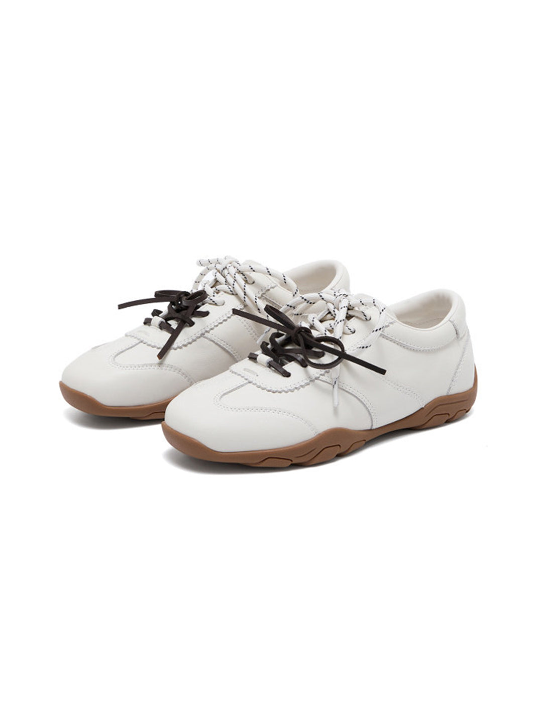 Ivory Double-Lace Gum-Sole Retro Trainers - Skipkicks