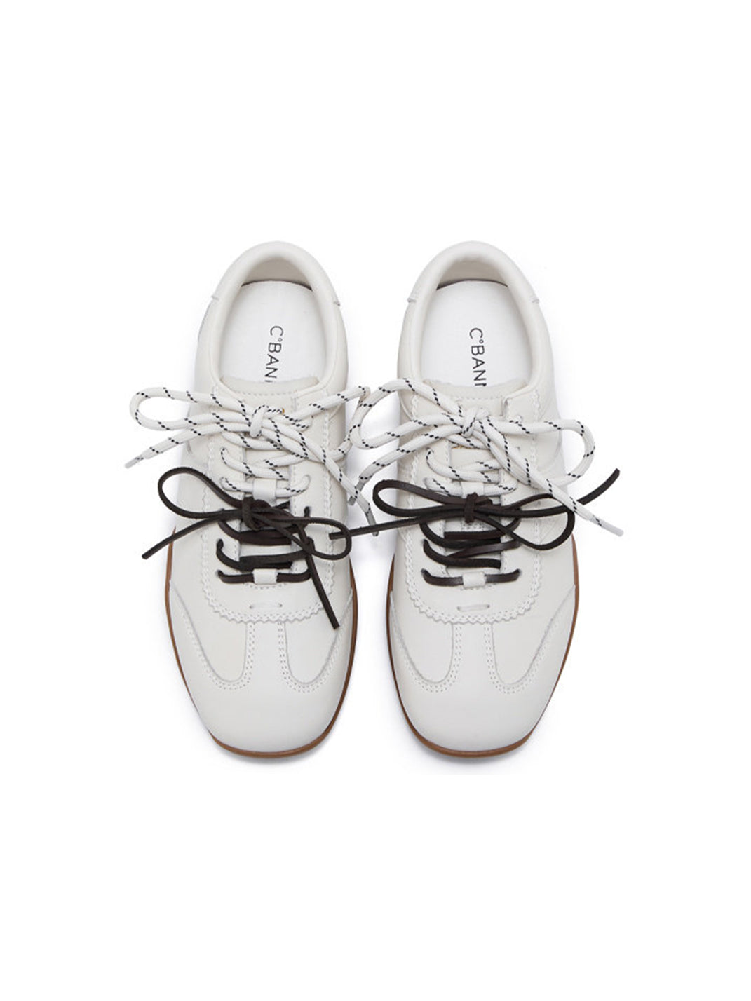 Ivory Double-Lace Gum-Sole Retro Trainers - Skipkicks