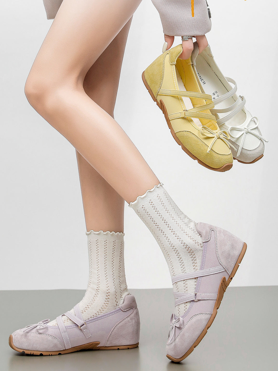 Sheer Mesh-Strap Mary Jane Ballet Flats - Skipkicks