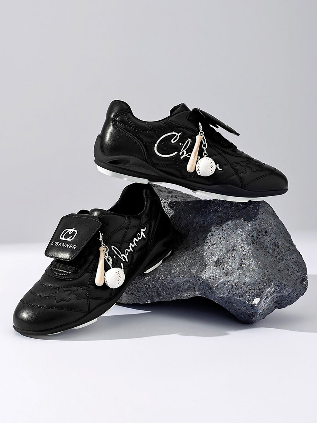 Black Patent Foldover-Tongue Retro Sneakers - Skipkicks