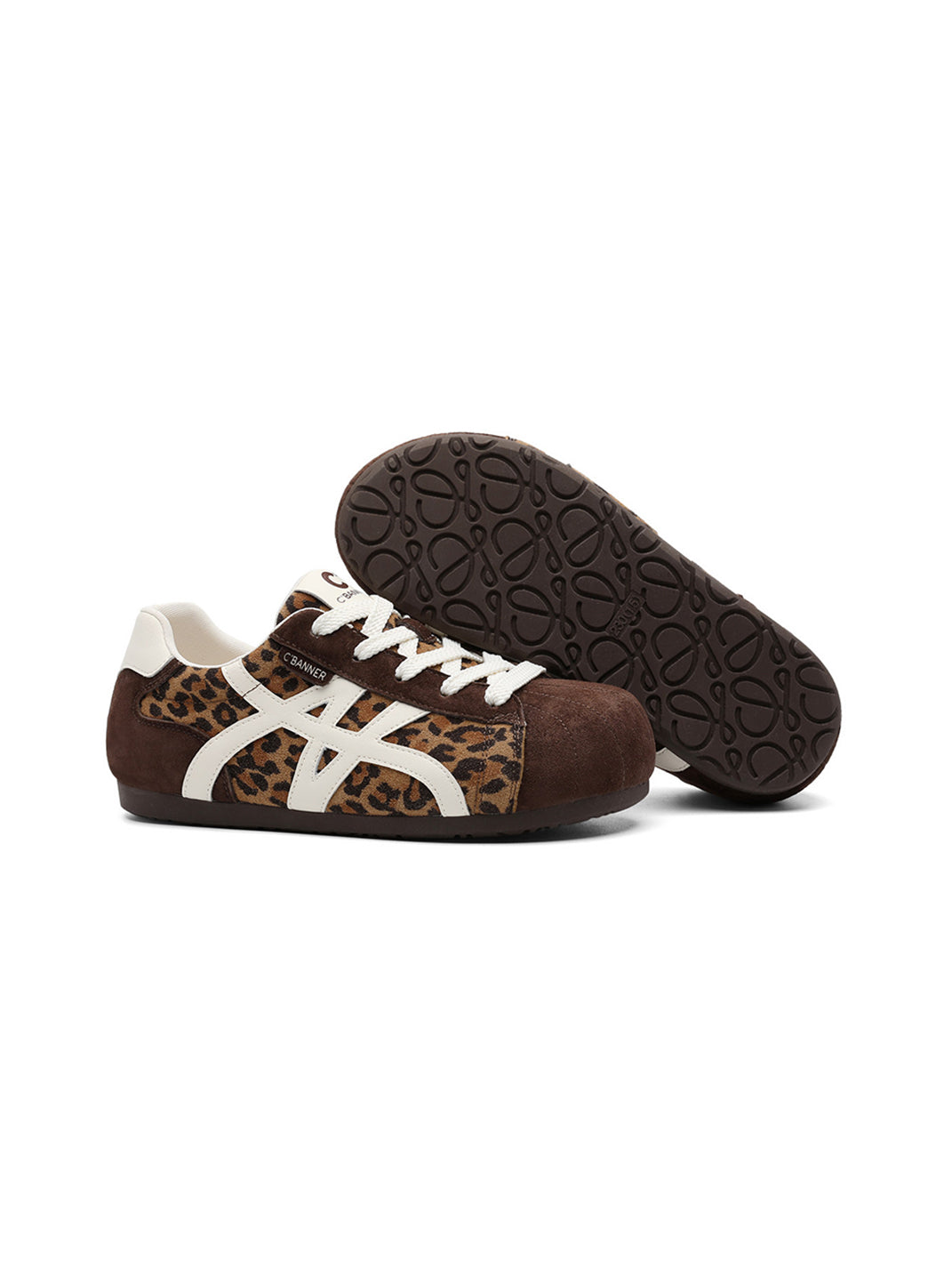Leopard-Panel Gum-Sole Retro Trainers - Skipkicks