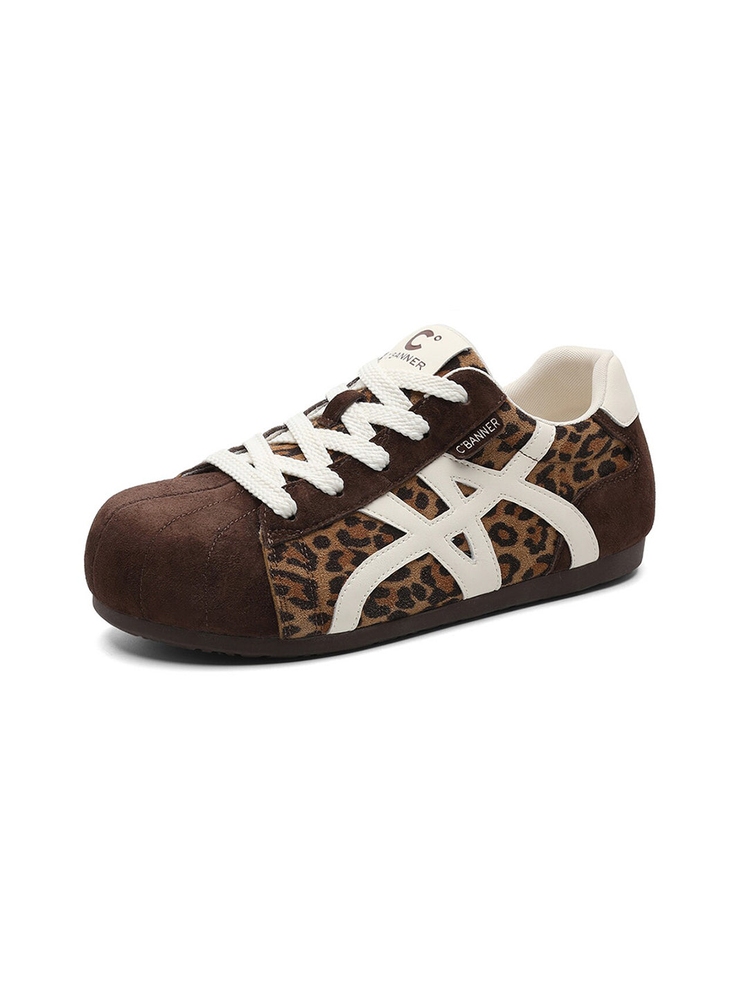 Leopard-Panel Gum-Sole Retro Trainers - Skipkicks
